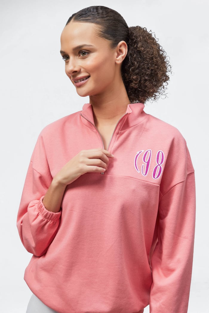 Half Zip High Neck Embroidery Sweatshirt
