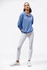 Half Zip High Neck Embroidery Sweatshirt