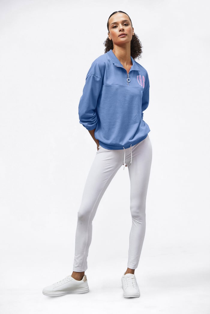 Half Zip High Neck Embroidery Sweatshirt