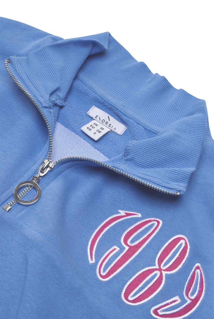 Half Zip High Neck Embroidery Sweatshirt