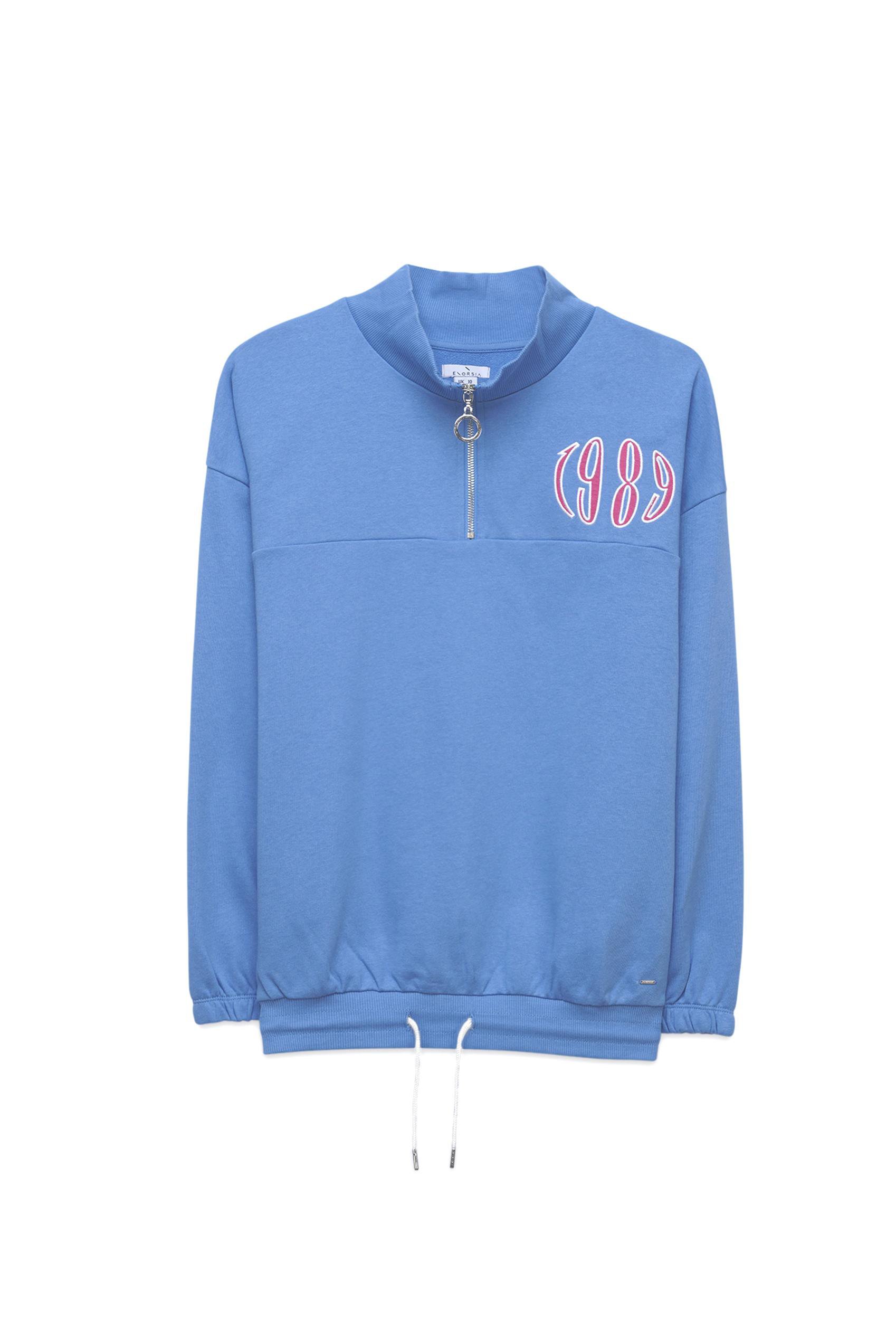 Half Zip High Neck Embroidery Sweatshirt