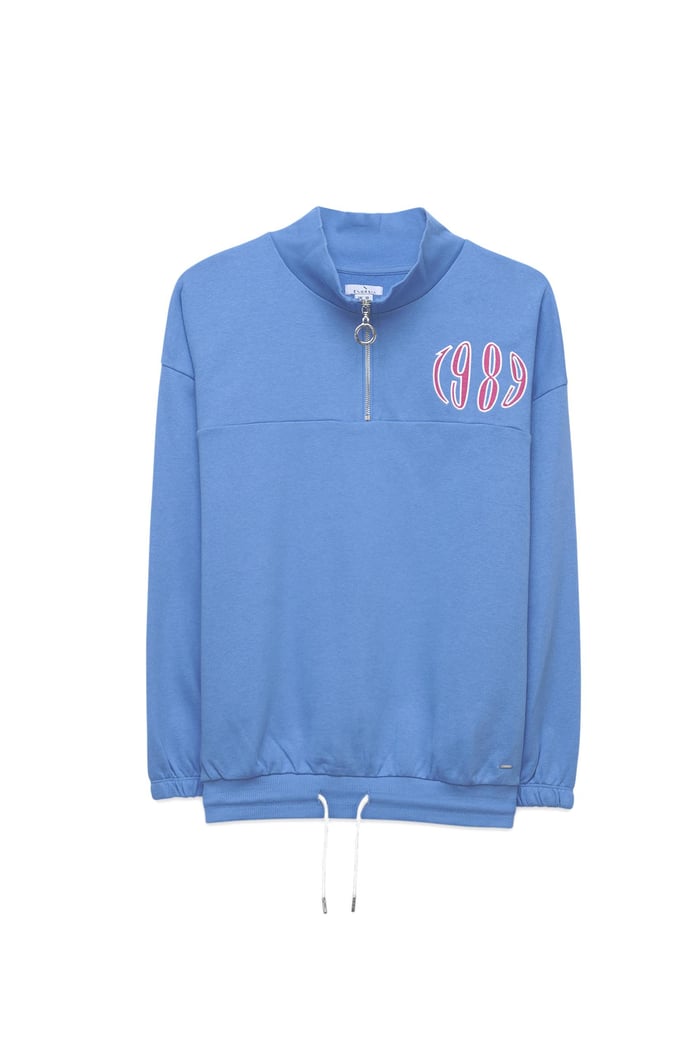 Half Zip High Neck Embroidery Sweatshirt