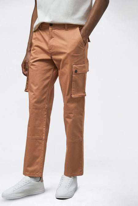 Mens Brown Utility Cargo Long Trousers
