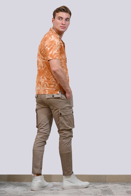 Mens Brown Utility Cargo Long Trousers