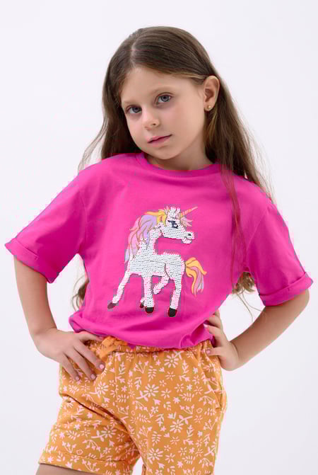 Girls Purple Reversible Sequin Unicorn T-Shirt (12/18mths-6/7yrs)