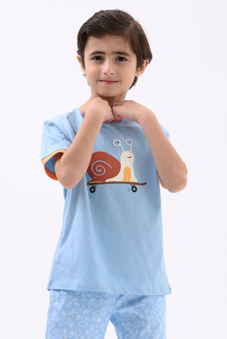 Boys Sky Snail Print SS T-Shirt (3yrs-9yrs)