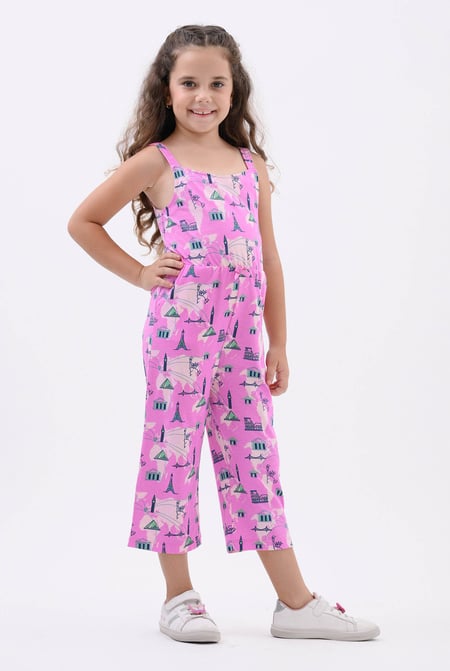 Girls Purple City Print Jumpsuit (12/18mths - 6/7yrs)