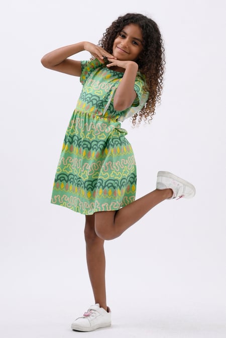 Girls Green Rainbow Print Dress (12/18mths - 6/7yrs)