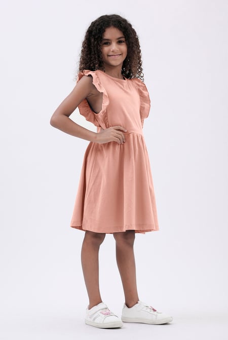 Girls Cream Ruffle Sleeve Dress (12/18mths - 6/7yrs)