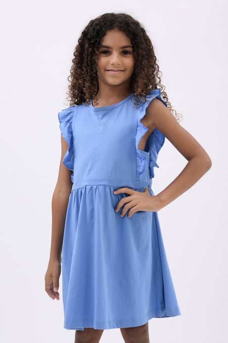 Girls Blue Ruffle Sleeve Dress (12/18mths - 6/7yrs)