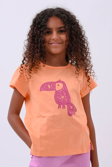 Girls Orange Toucan Glitter Print T-Shirt (12/18mths-6/7yrs)