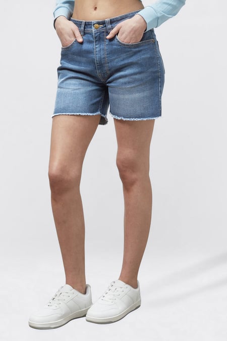 Deep Blue Raw Hem Skinny Denim Shorts