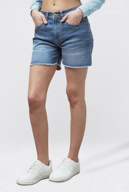 Deep Blue Raw Hem Skinny Denim Shorts