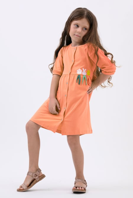 Girls Olive Little Rabbit Puff Sleeve Dress  (12/18mths-6/7yrs)