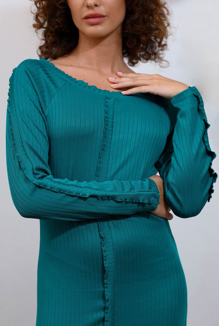 Ruffle Seam Midaxi Rib Dress