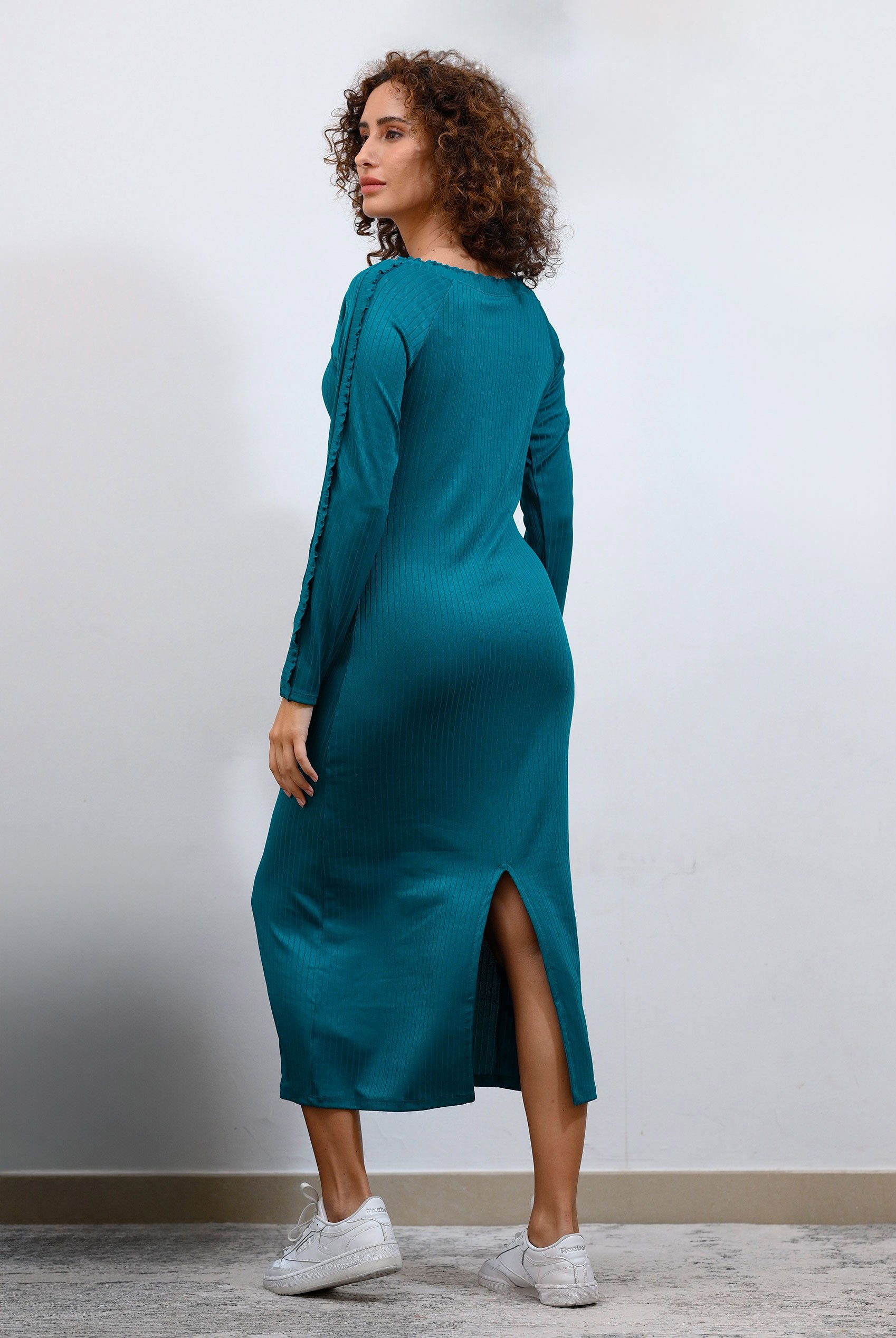 Ruffle Seam Midaxi Rib Dress