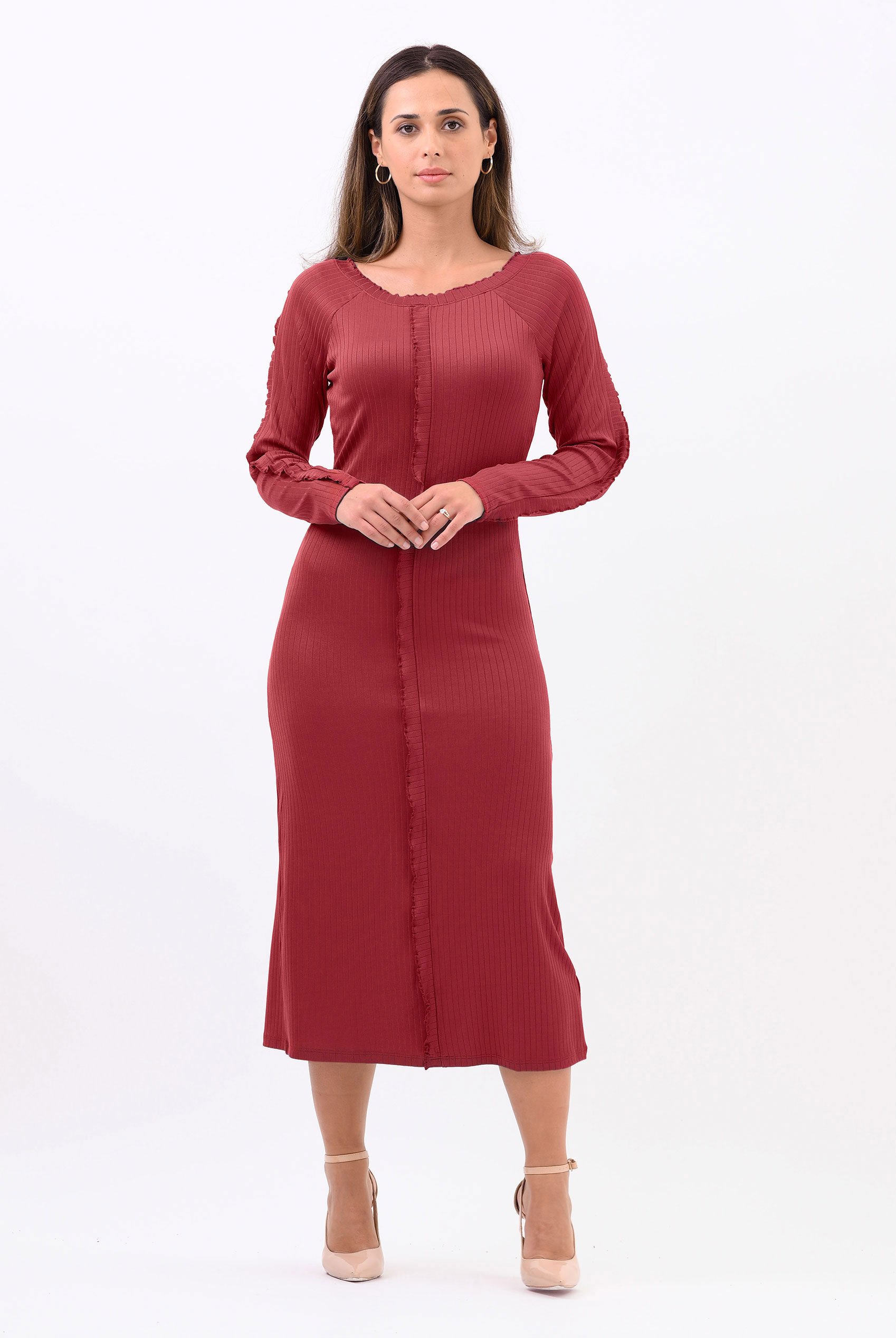 Ruffle Seam Midaxi Rib Dress