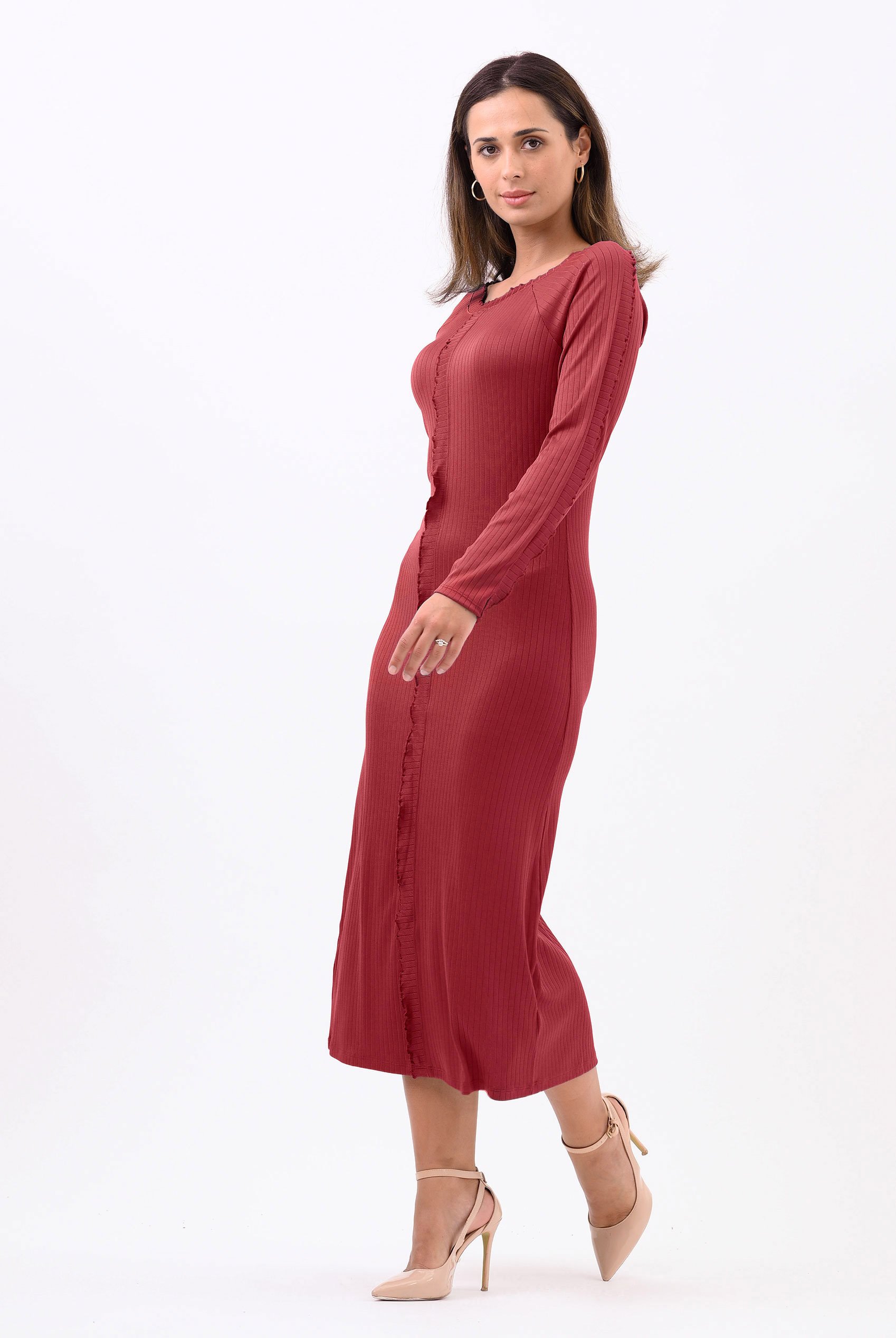 Ruffle Seam Midaxi Rib Dress