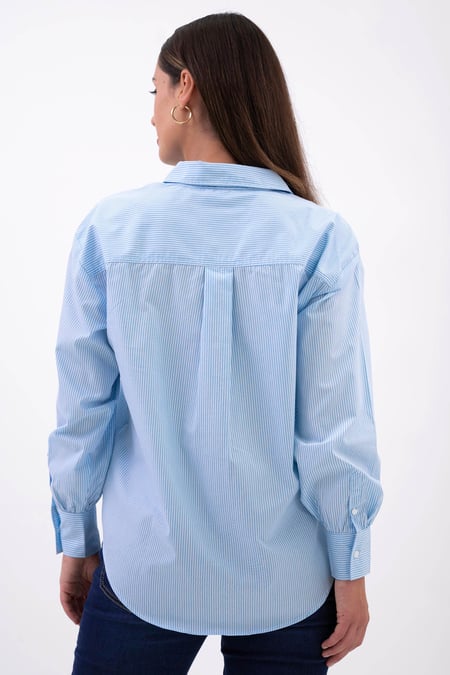 Blue Long Sleeve Stripe Poplin Shirt