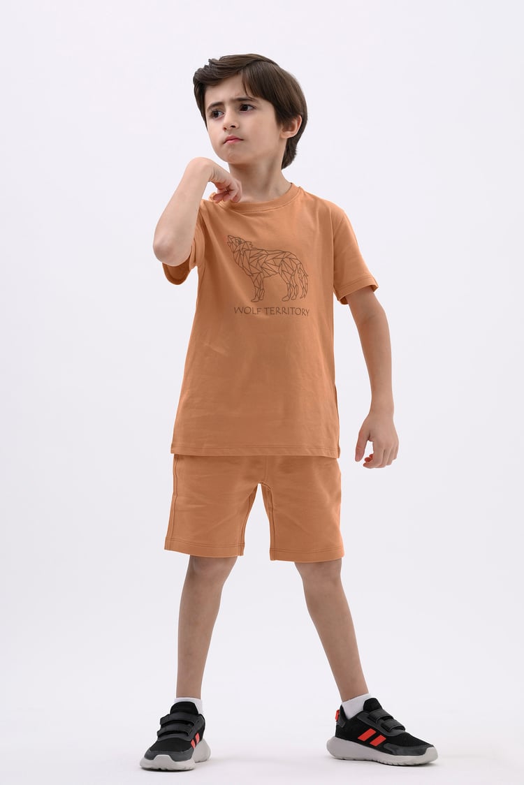 Boys Wolf Print T-shirt & Shorts Set (3yrs-9yrs)