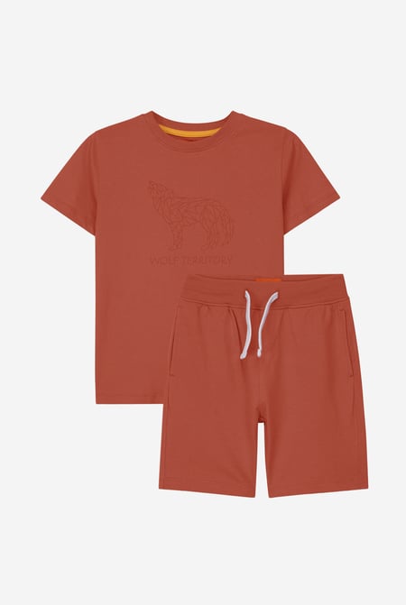 Boys Orange Wolf Print T-shirt & Shorts Set (3yrs-9yrs)
