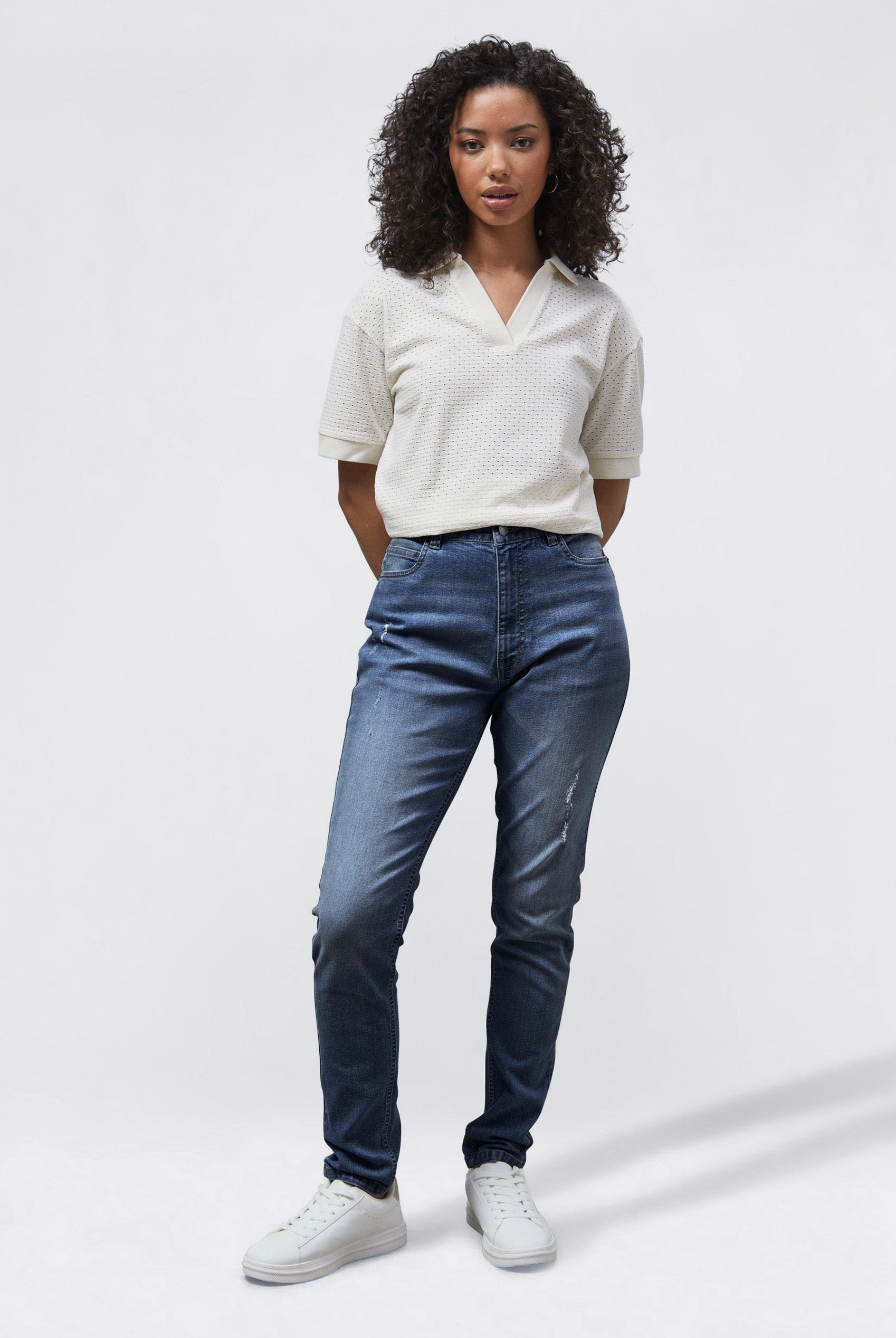 High Waist Regular Length Distressed Jeans
