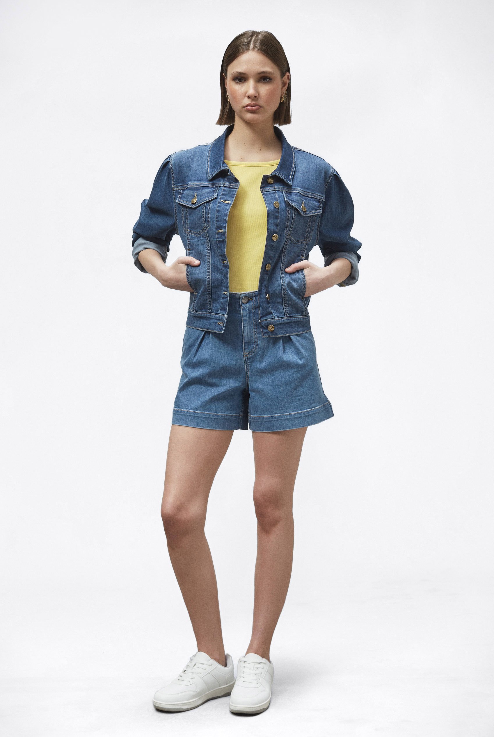 Puff Sleeve Denim Mid Wash Jacket