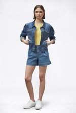 Puff Sleeve Denim Mid Wash Jacket