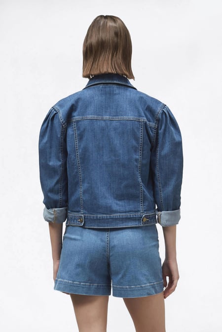 Mid Blue Puff Sleeve Denim Mid Wash Jacket