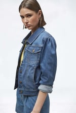 Puff Sleeve Denim Mid Wash Jacket