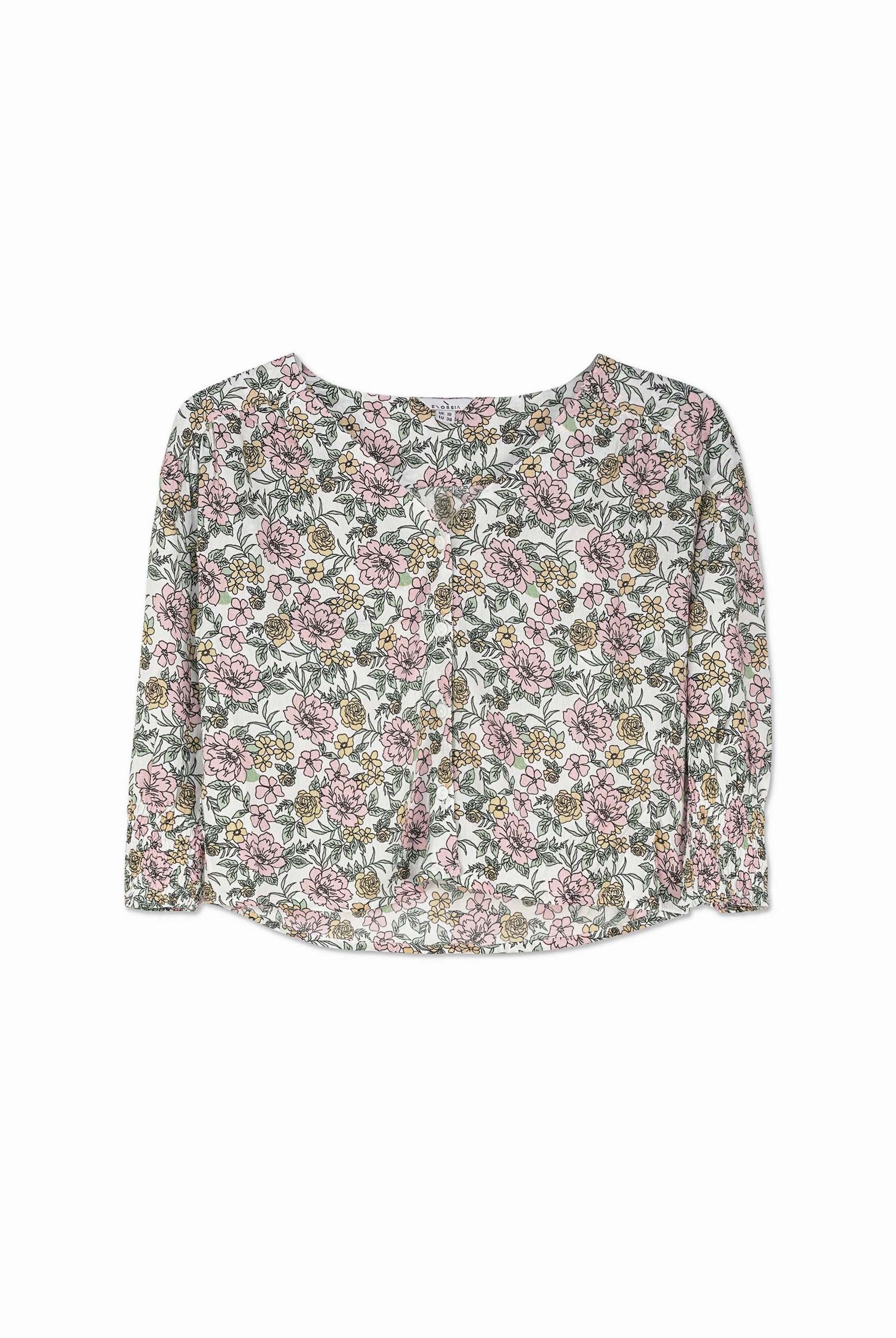 Printed Flute Sleeve Blouse