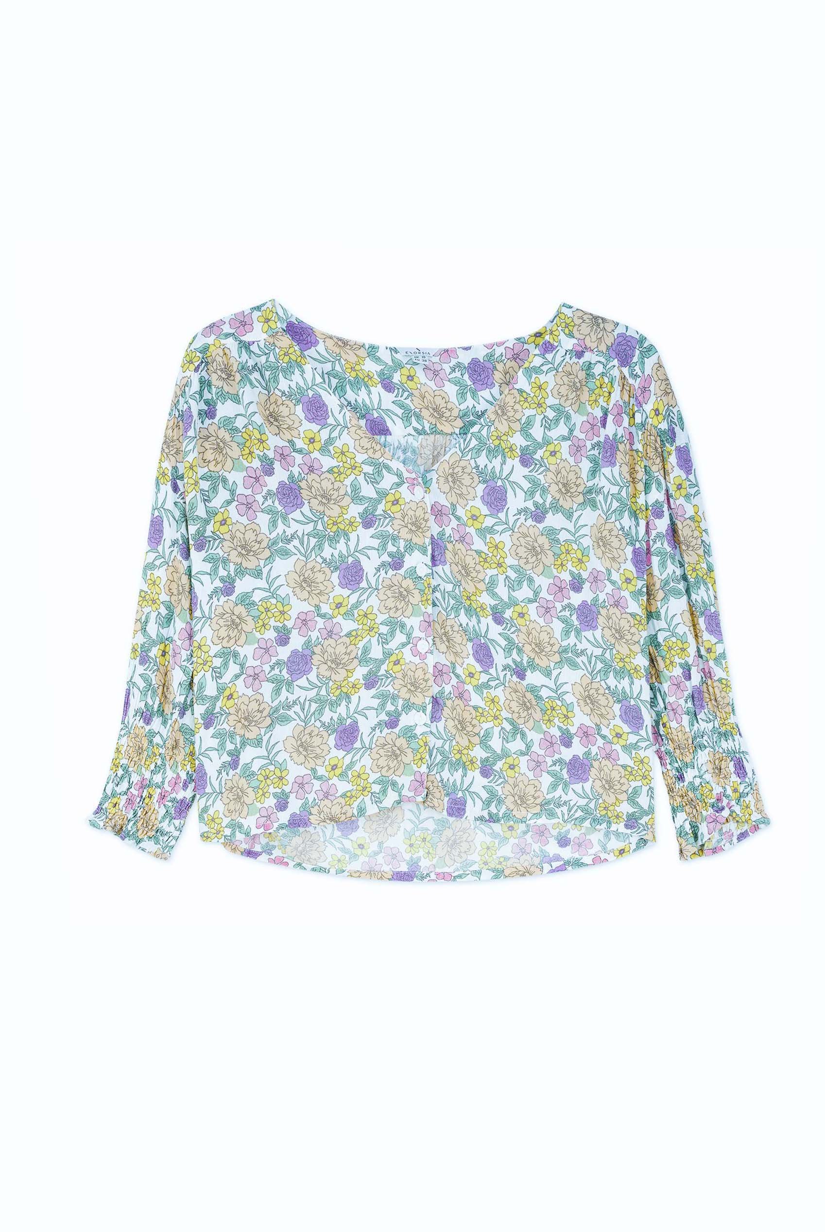Printed Flute Sleeve Blouse