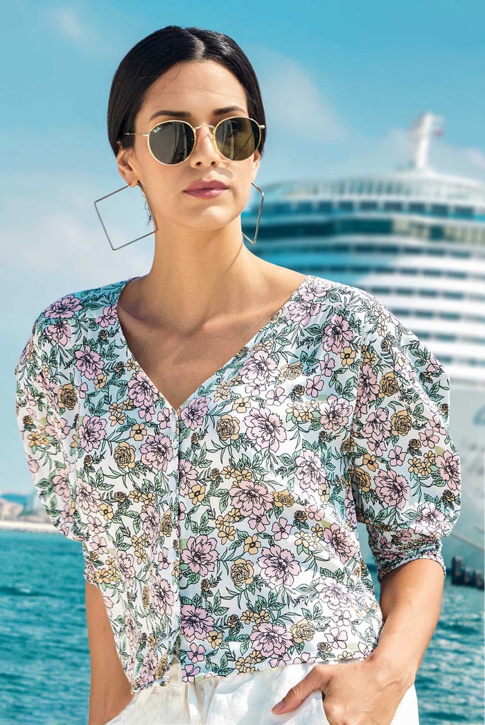 Printed Flute Sleeve Blouse