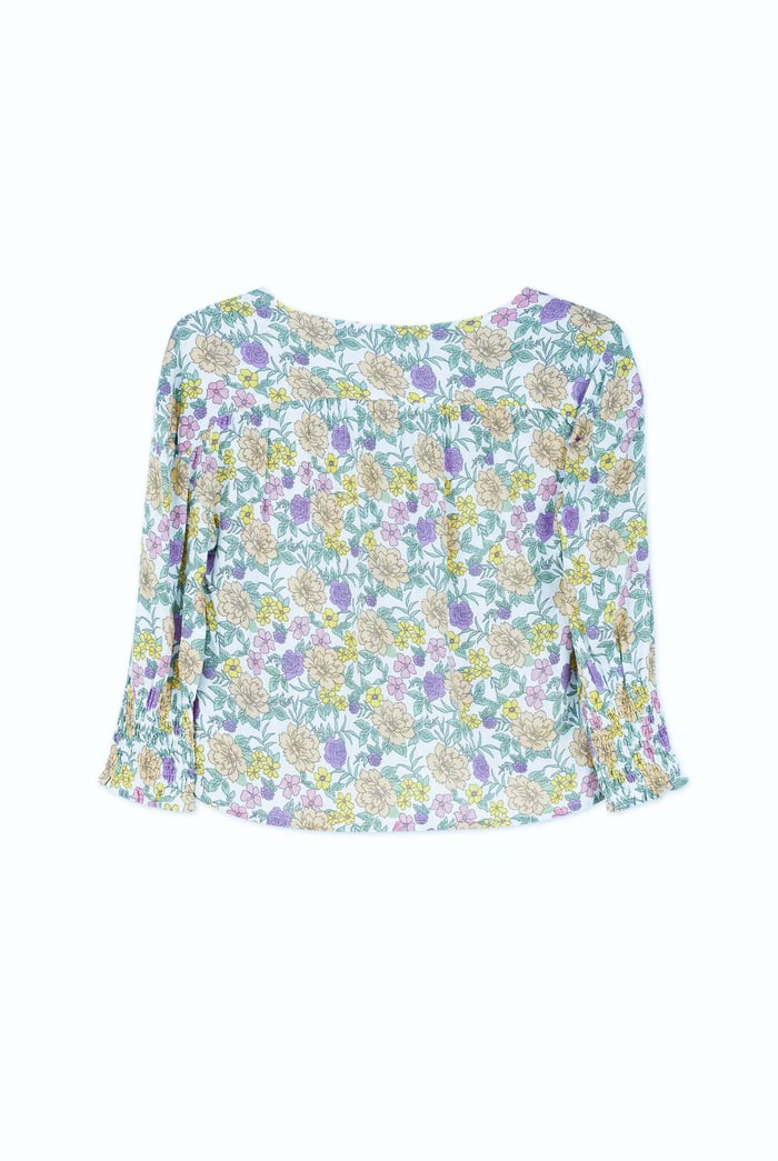 Printed Flute Sleeve Blouse