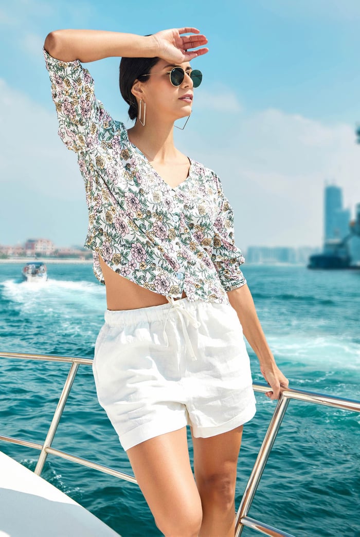 Printed Flute Sleeve Blouse