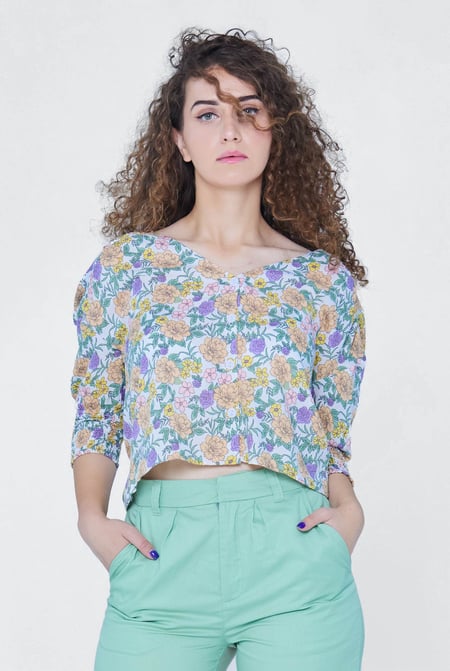 Printed Flute Sleeve Blouse