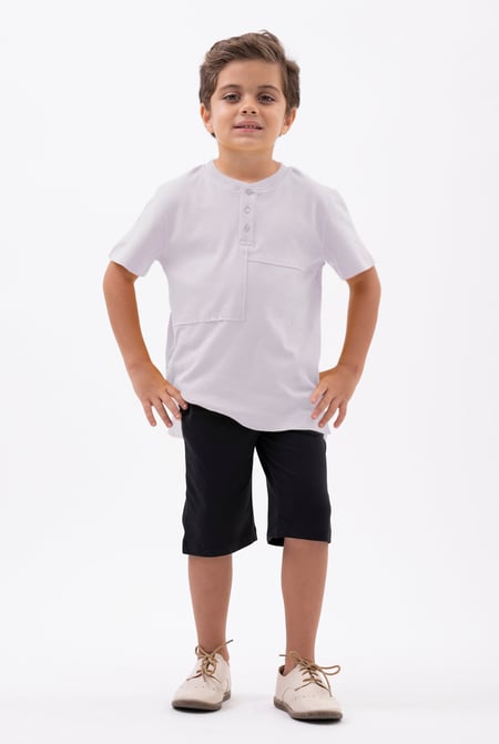 White Button Placket With Front Cut & Sew T-Shirt