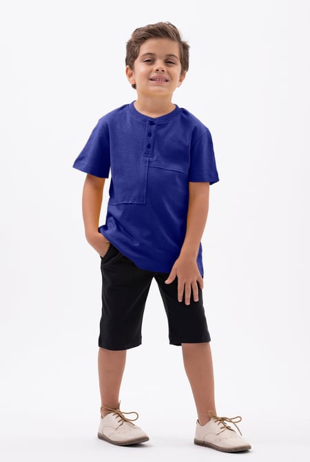 White Button Placket With Front Cut & Sew T-Shirt