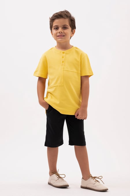 White Button Placket With Front Cut & Sew T-Shirt