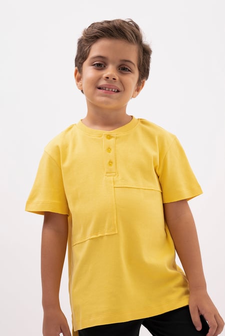 Yellow Button Placket With Front Cut & Sew T-Shirt