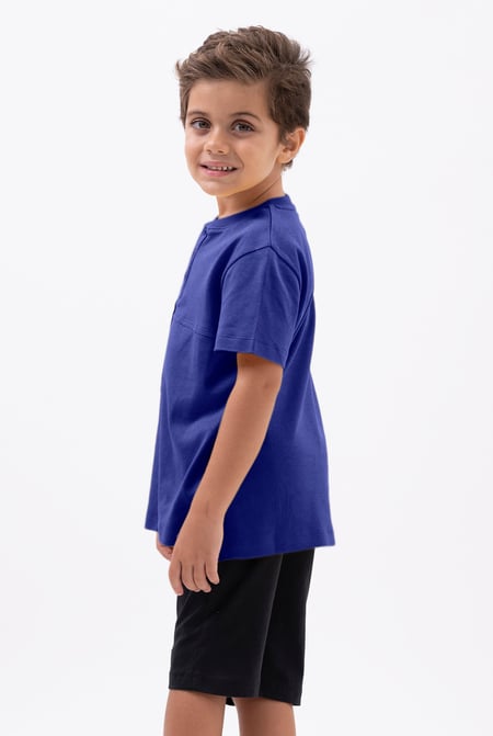 Blue Button Placket With Front Cut & Sew T-Shirt