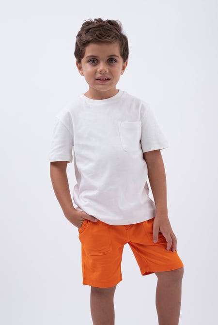 Boy's White Basic T-Shirt With Pocket