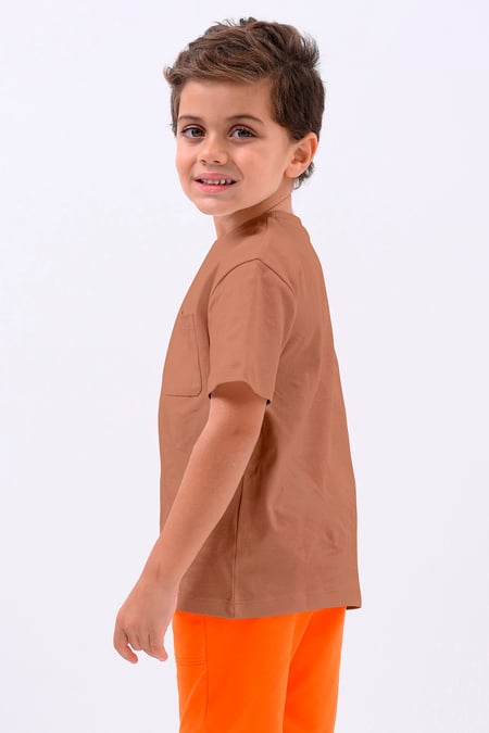 Boy's Brown Basic T-Shirt With Pocket