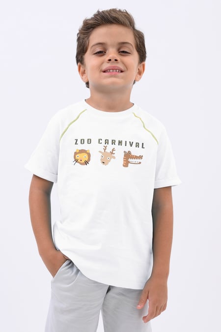 White Zoo Carnival Printed T-Shirt
