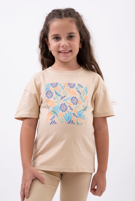 Girls Cream Oversized Printed T-Shirt