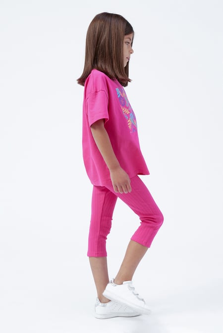 Girls Pink Oversized Printed T-Shirt