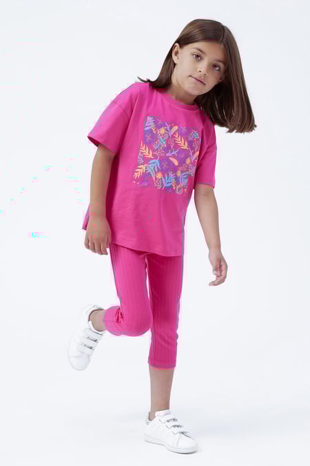 Girls Pink Oversized Printed T-Shirt