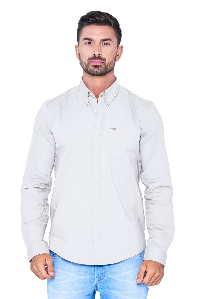 White Mens Button Down Collar L/S Shirt