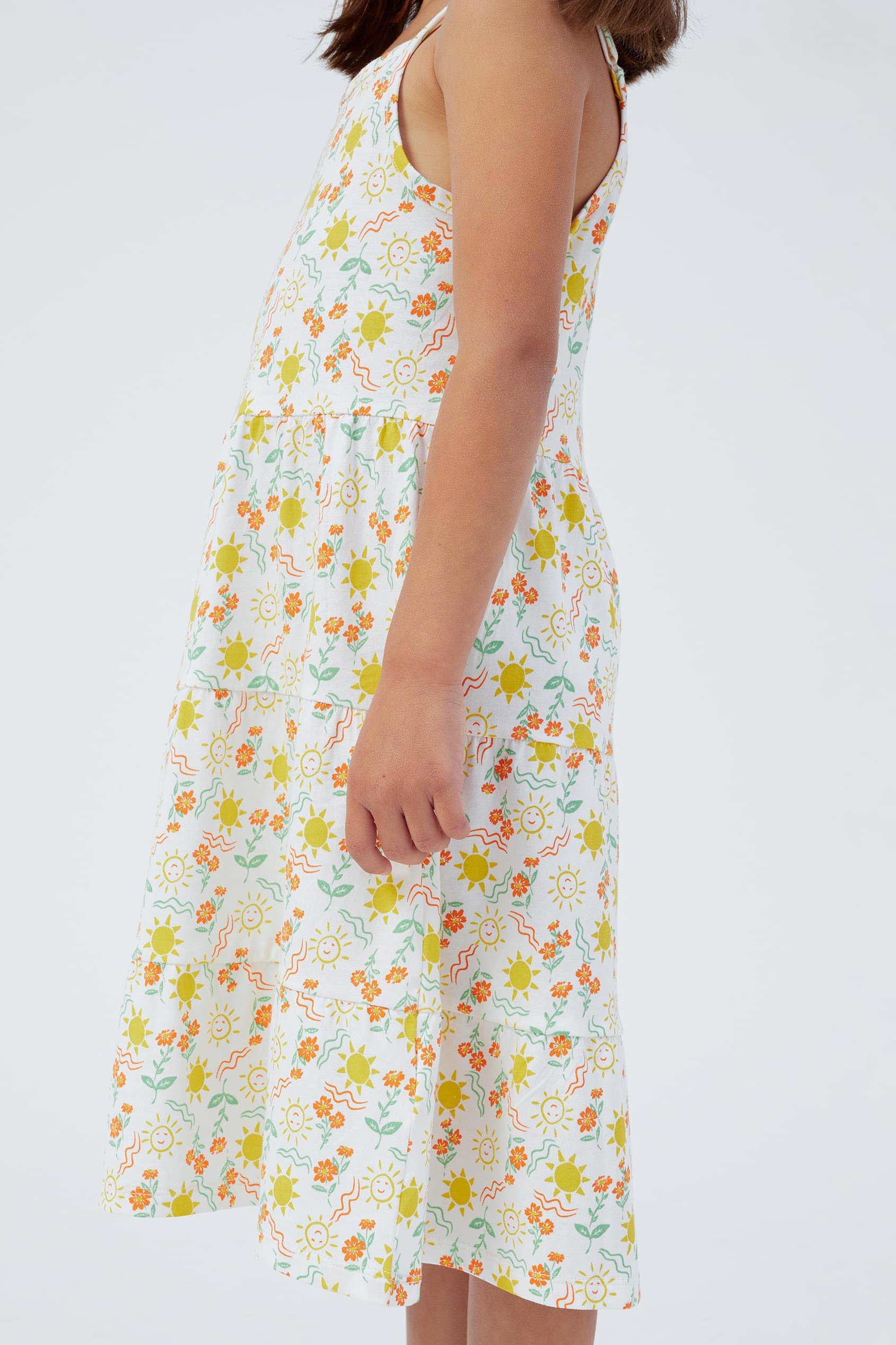 Girls Printed Tiered Strappy Jersey Dress