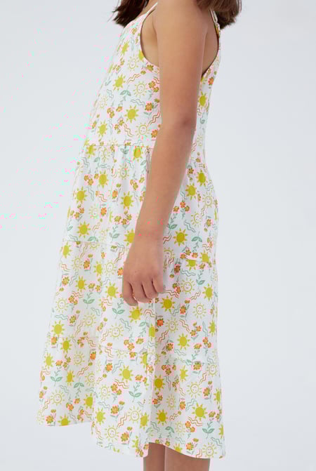 Girls White Printed Tiered Strappy Jersey Dress